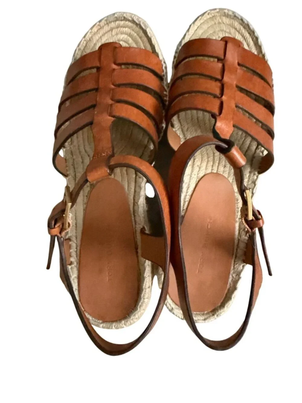 TORY BURCH Tan Leather Platform Espadrilles Sandals Size 7.5